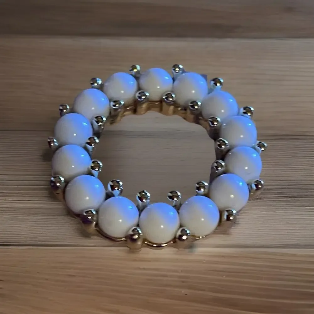 Goldtone Circle Brooch W Goldtone Bead Spacer Vtg 60 Style Marcella Faux Pearl - Picture 1 of 5